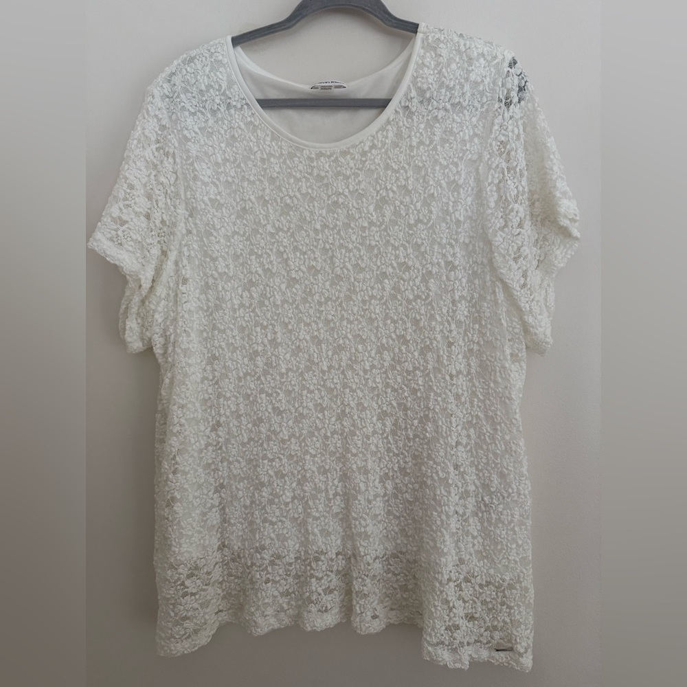 Calvin Klein Women’s Plus Size Short Sleeve White Lace Top‎ Size 2X